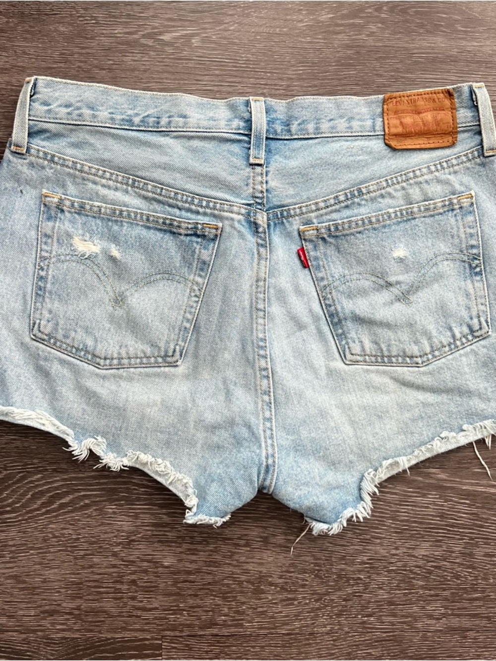 Levi’s Premium 501 Original High Rise Distressed Cutoff Big E Denim Shorts - Picture 7 of 14